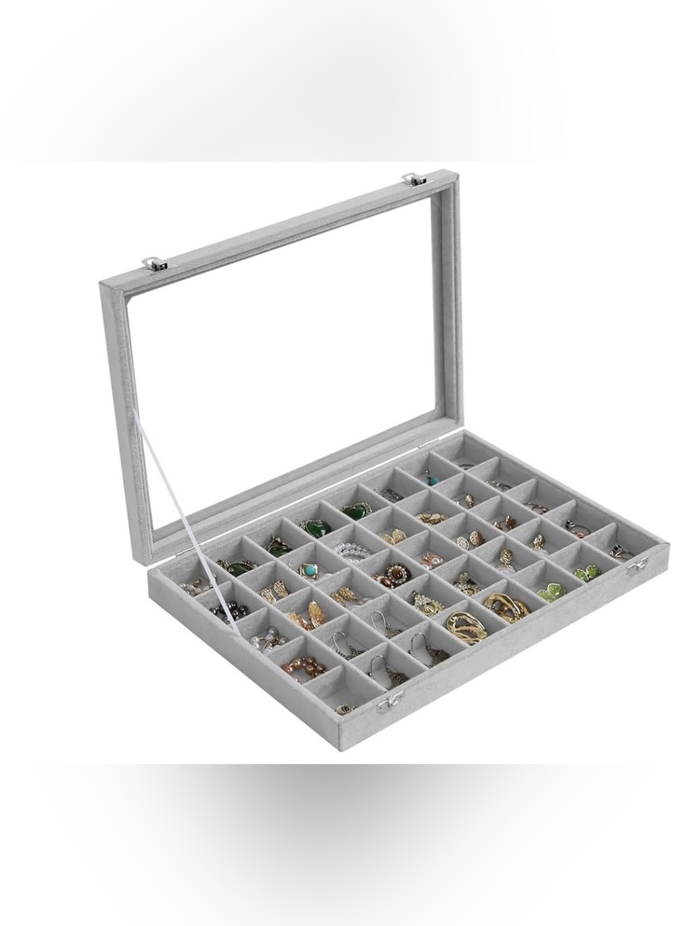 Velvet Jewelry Storage Organizer Box with Clear Glass Lid - Picture 3 of 8